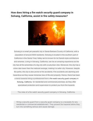 How does hiring a fire watch security guard company in Solvang, California, assist in fire safety measures