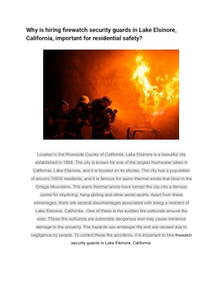 Why is hiring firewatch security guards in Lake Elsinore, California, important for residential safety