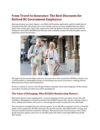 From Travel to Insurance The Best Discounts for Retired BC Government Employees