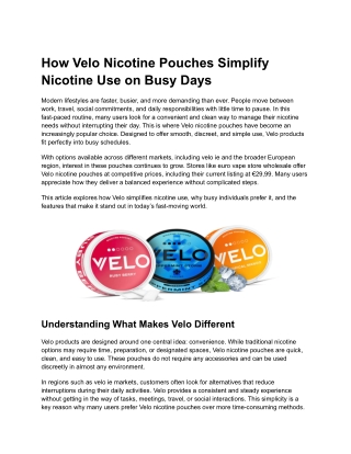 How Velo Nicotine Pouches Simplify Nicotine Use on Busy Days