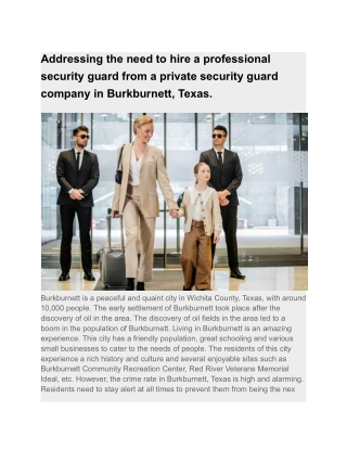 Addressing the need to hire a professional security guard from a private security guard company in Burkburnett, Texas