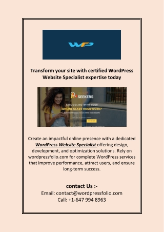Transform your site with certified WordPress Website Specialist expertise today