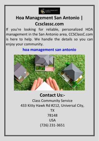 Hoa Management San Antonio Ccsclassc.com