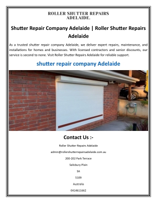 Shutter Repair Company Adelaide  Roller Shutter Repairs Adelaide