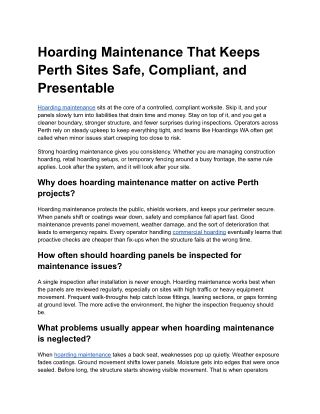 Hoarding Maintenance That Keeps Perth Sites Safe, Compliant, and Presentable