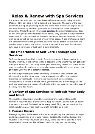 Relax & Renew with Spa Services