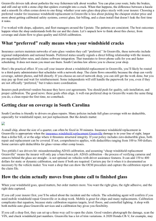 Insurance Windshield Replacement Greenville: Choosing a Preferred Vendor
