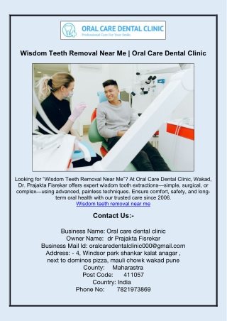 Wisdom Teeth Removal Near Me | Oral Care Dental Clinic