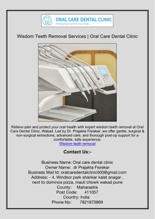 Wisdom Teeth Removal Services | Oral Care Dental Clinic