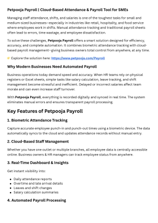 Petpooja Payroll  Cloud-Based Attendance & Payroll Tool for SMEs