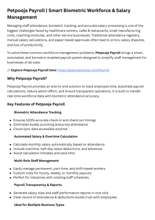 Petpooja Payroll  Smart Biometric Workforce & Salary