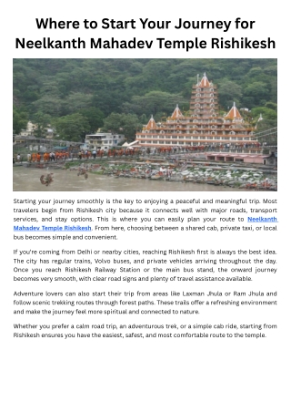 Where to Start Your Journey for Neelkanth Mahadev Temple Rishikesh