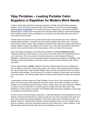 Vijay Portables – Leading Portable Cabin Suppliers in Rajasthan for Modern Work