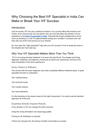 Why Choosing the Best IVF Specialist in India Can Make or Break Your IVF Success