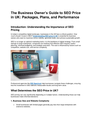 The Business Owner’s Guide to SEO Price in UK: Packages, Plans, and Performance