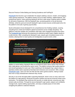 Discover Premium Online Betting and Gaming Excellence with FairPlay24