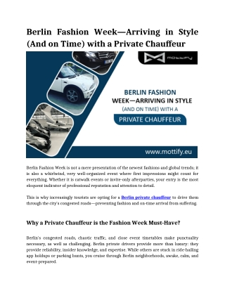 Berlin Fashion Week—Arriving in Style (And on Time) with a Private Chauffeur