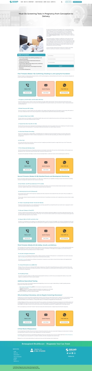 Must-Do Screening Tests in Pregnancy from Conception to Delivery
