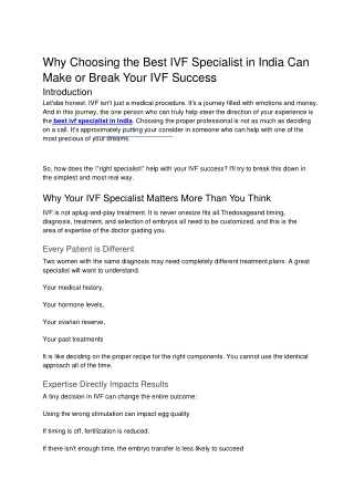 Why Choosing the Best IVF Specialist in India Can Make or Break Your IVF Success