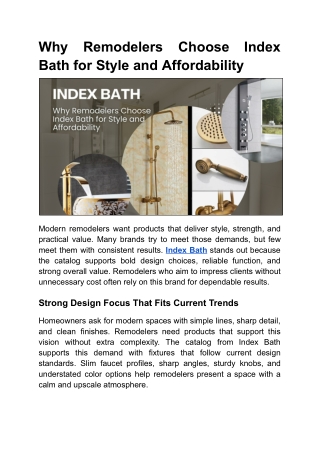Index Bath Combines Style And Function For Renovations