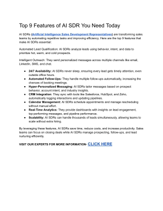 Top 9 Features of AI SDR You Need Today