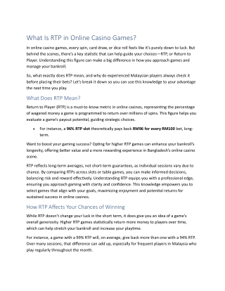 What Is RTP in Online Casino Games