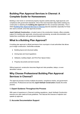 Building Plan Approval Services in Chennai: A Complete Guide for Homeowners