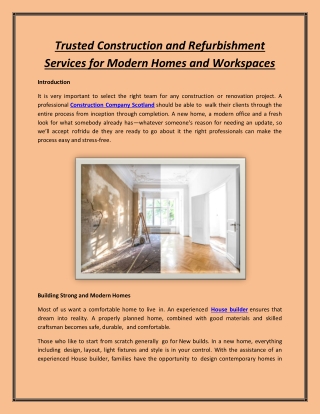 Trusted Construction and Refurbishment Services for Modern Homes and Workspaces