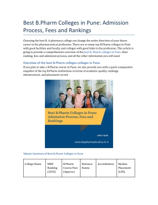 Best B.Pharm Colleges in Pune_ Rankings, Fee, Admission Process.docx