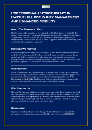 Professional Physiotherapy in Castle Hill for Injury Management and Enhanced Mobility