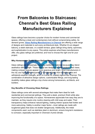 From Balconies to Staircases: Chennai’s Best Glass Railing Manufacturers Explained