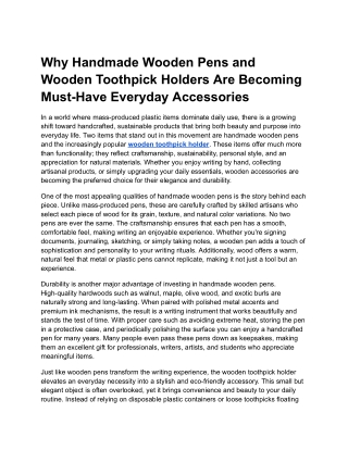 Why Handmade Wooden Pens and Wooden Toothpick Holders Are Becoming Must-Have Eve
