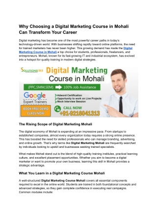 Why Choosing a Digital Marketing Course in Mohali Can Transform Your Career
