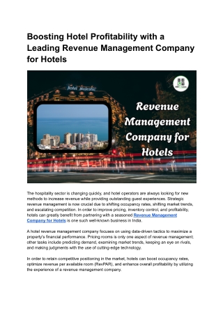 Revenue Management Company for Hotels
