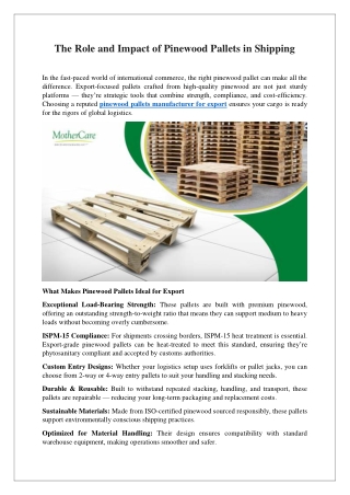 The Role and Impact of Pinewood Pallets in Shipping