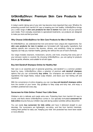 UrSkinByDhruv_ Premium Skin Care Products for Men & Women