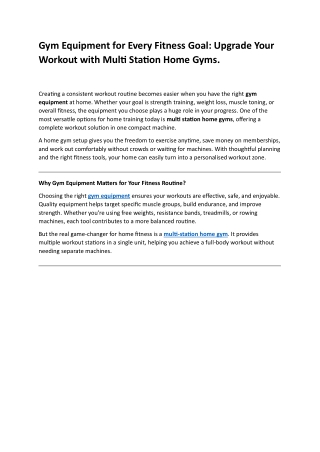 Upgrade Your Workout with Multi Station Home Gyms.