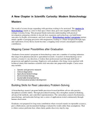 A New Chapter in Scientific Curiosity Modern Biotechnology Masters