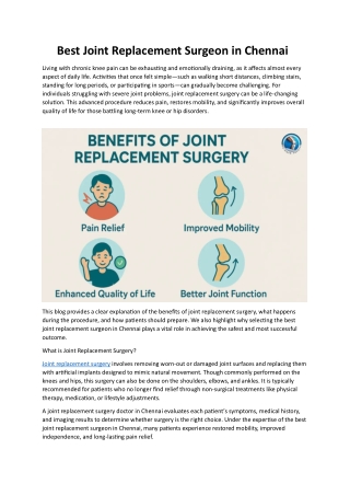 Best Joint Replacement Surgeon in Chennai
