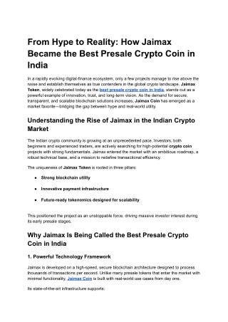 From Hype to Reality How Jaimax Became the Best Presale Crypto Coin in India