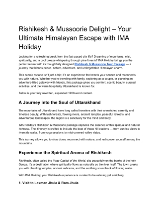 Rishikesh & Mussoorie Delight – Your Ultimate Himalayan Escape with IMA Holiday