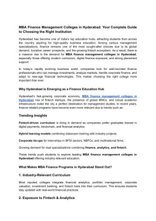 MBA Finance Management Colleges in Hyderabad_ Your Complete Guide to Choosing the Right Institution