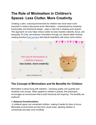 The Role of Minimalism in Children’s Spaces: Less Clutter, More Creativity