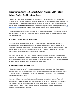 From Connectivity to Comfort_ What Makes 2 BHK Flats in Kalyan Perfect for First-Time Buyers