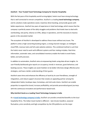 Leading Travel Technology Company for Hotels