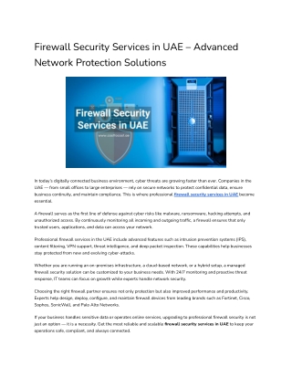 Firewall Security Services in UAE – Advanced Network Protection Solutions