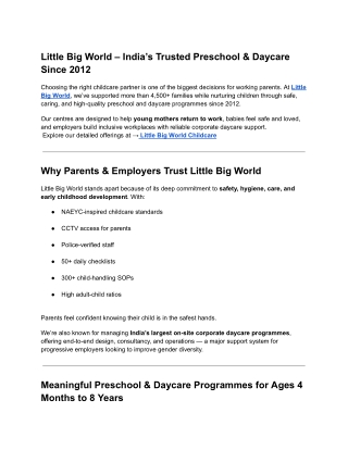 Little Big World – India’s Trusted Preschool & Daycare Since 2012