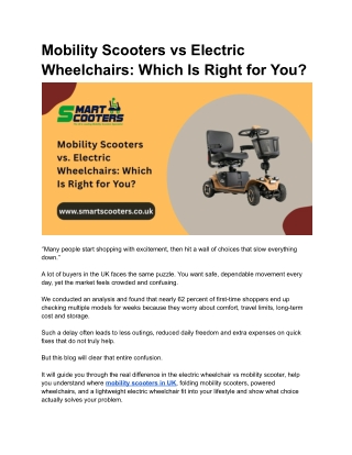 Mobility Scooters vs Electric Wheelchairs_ Which Is Right for You