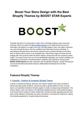 Boost Your Store Design with the Best Shopify Themes by BOOST STAR Experts