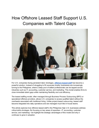 How Offshore Leased Staff Support U.S. Companies with Talent Gaps